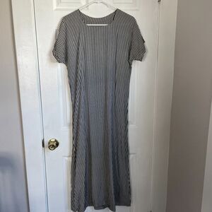 Square neck black and white striped maxi dress lagenlook sheath shirt dress